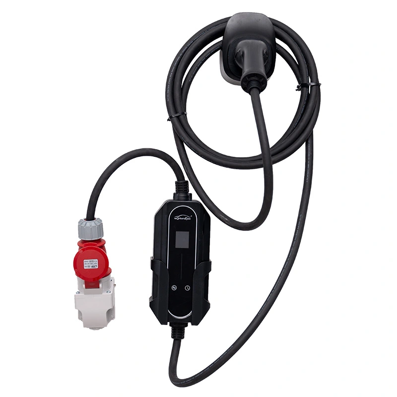 ເຄື່ອງສາກໄຟ AC EV Portable 7kW ທີ່ມີບ່ອນຢູ່ອາຄິລິກສໍາລັບການສາກໄຟໃນເຮືອນແລະນອກ